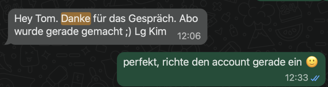 WhatsApp: Abo abgeschlossen, Account wird im Partner-Netzwerk eingerichtet